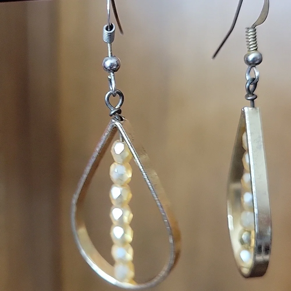Gold Tone Beaded Drop Dangle Earrings
